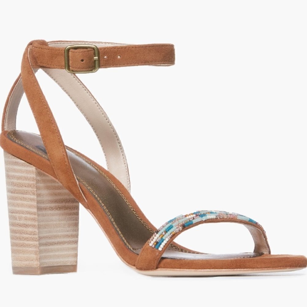 paige NEW brown suede block heel ankle strap Beads